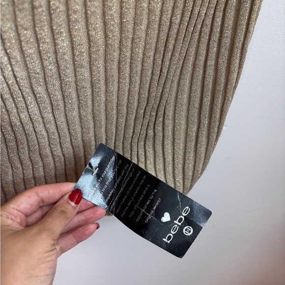 Bebe Beige Cream Sparkling Ribbed One Shoulder Top - Picture 5 of 5